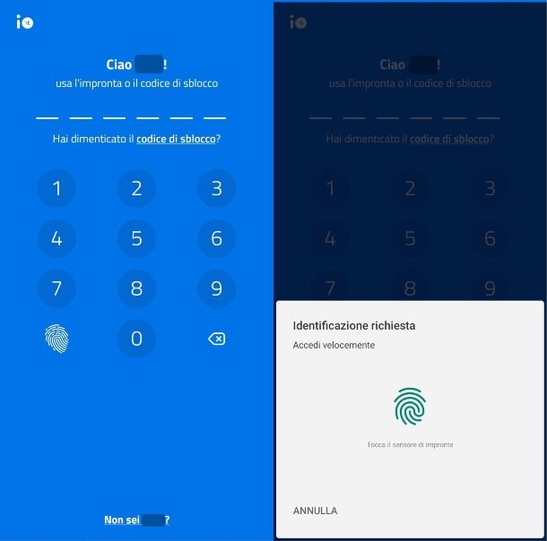 Come sbloccare app IO con impronta digitale