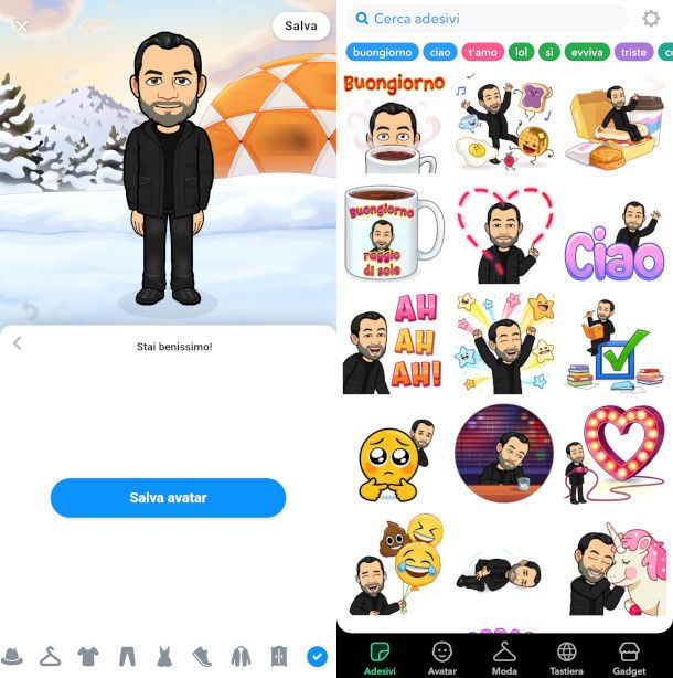 schermate app Bitmoji