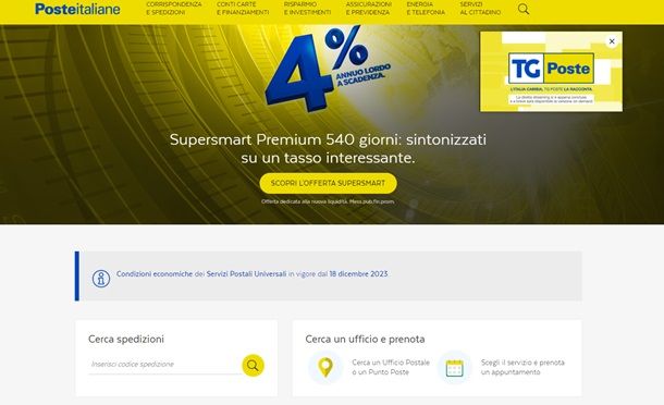 Il sito Internet di Poste Italiane