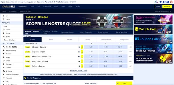 William Hill scommesse calcio