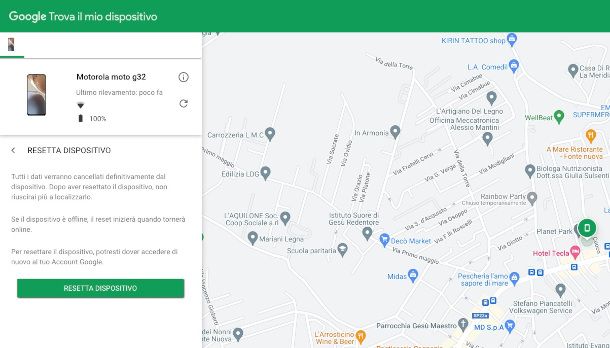 Reset con Trova il mio dispositivo Google