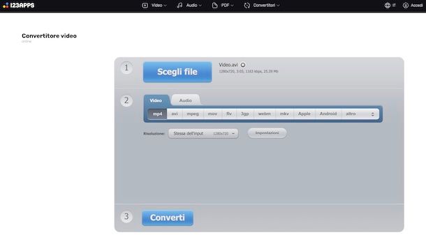 Convertitore video di 123apps