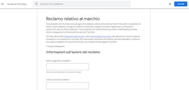 Inviare reclamo YouTube