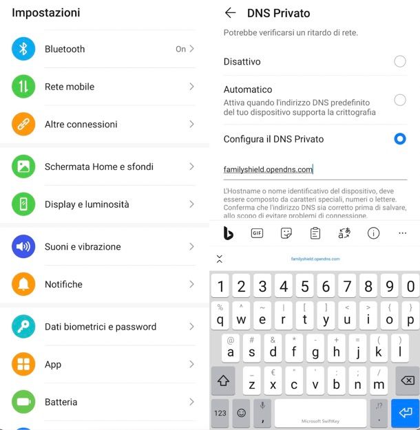 Uso di DNS sicuri Android
