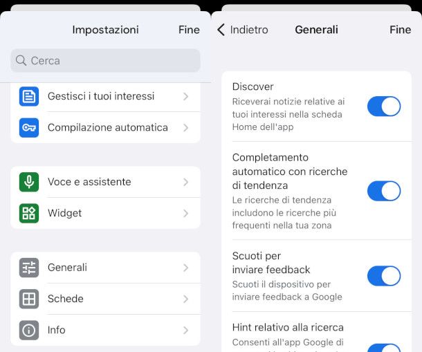 attivazione Discover da app Google iPhone