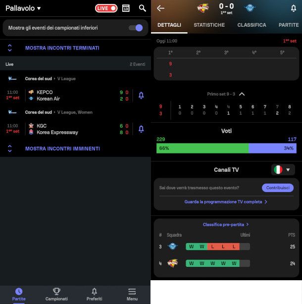 schermate app Sofascore