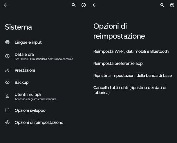 reset Motorola da impostazioni del sistema Android