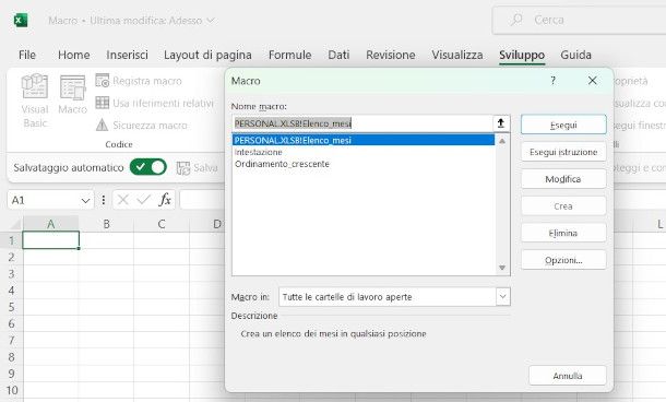 esecuzione macro Excel