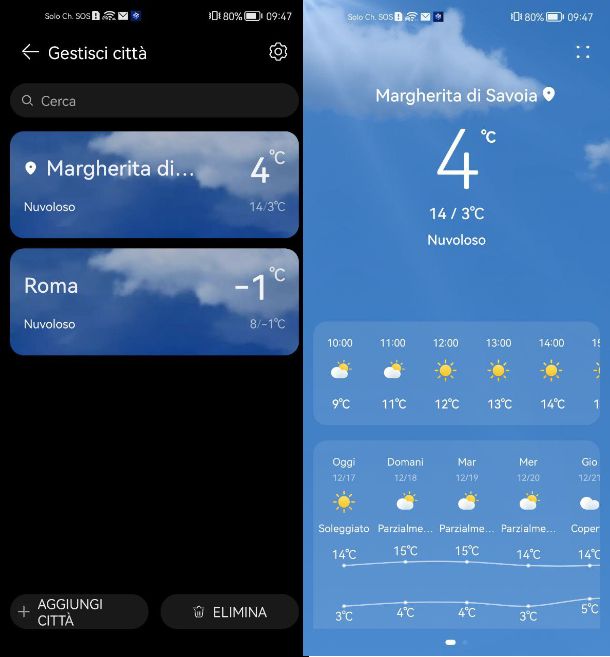 Configurare l'app Meteo