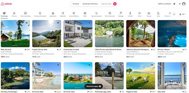 Il sito Internet di Airbnb
