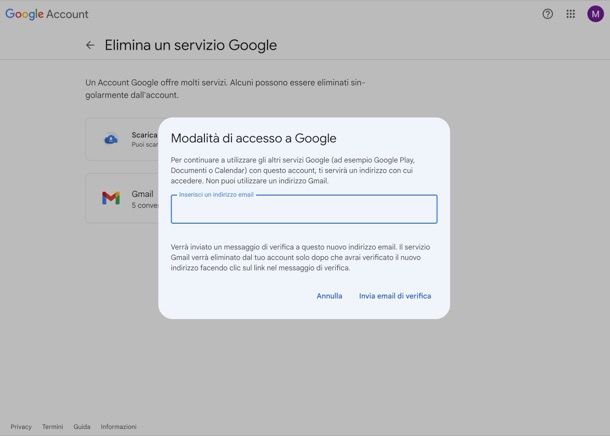 Eliminare servizio Gmail da Google