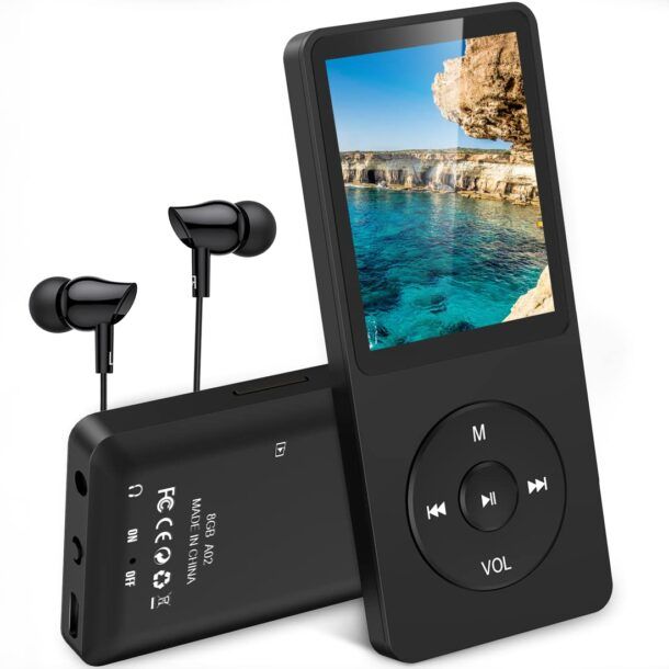 Lettore MP3 con Bluetooth 5.0, lettore musicale con scheda TF da 32GB, FM,  auricolare, lettore musicale Hifi portatile