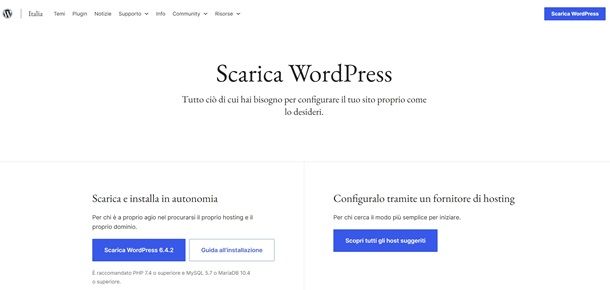 scaricare wordpress