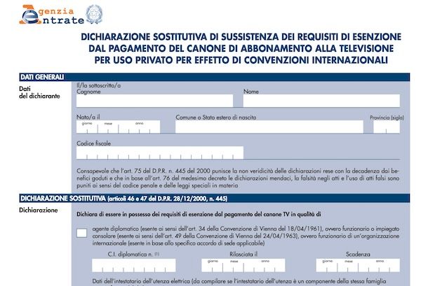 Modulo esenzione canzone militari e diplomatici