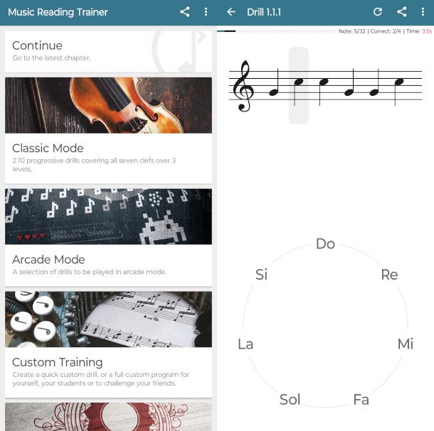 schermate app Complet Music Reader Training