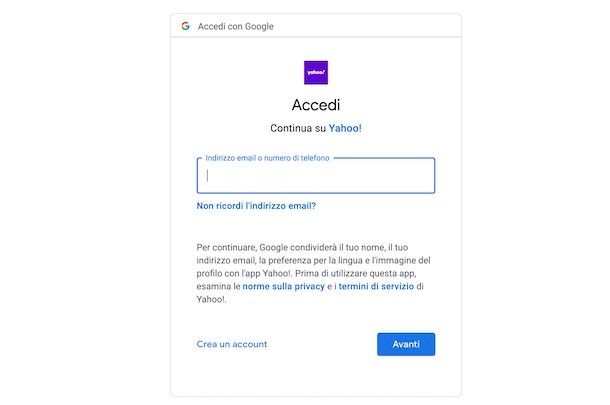 Recuperare account Yahoo con account Google
