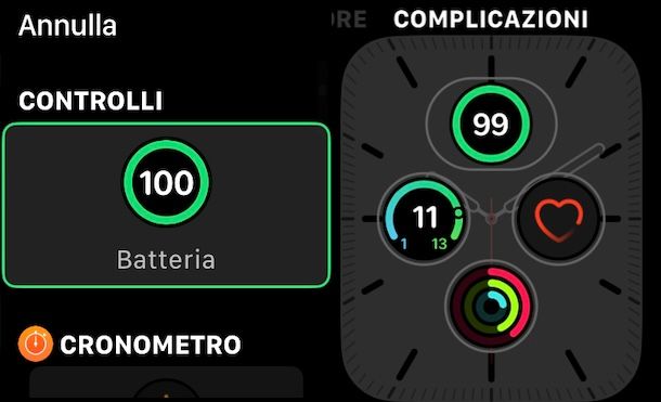 Complicazione batteria su quadrante Apple Watch