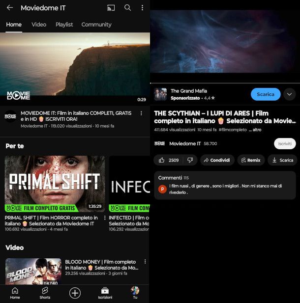 schermate app YouTube