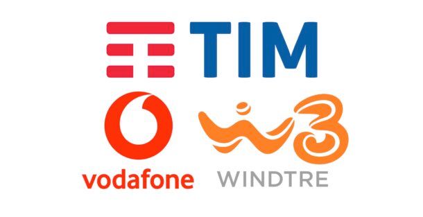 Brand dei principali operatori italiani: TIM, Vodafone e WINDTRE
