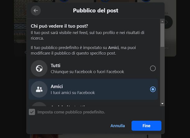 Limitare la visibilità di un post