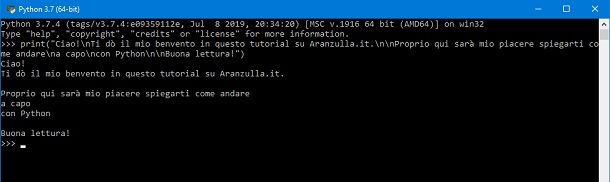 Usare la funzione print di Python andando a capo