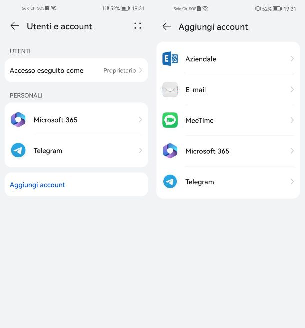 Collegare un account Huawei/Google