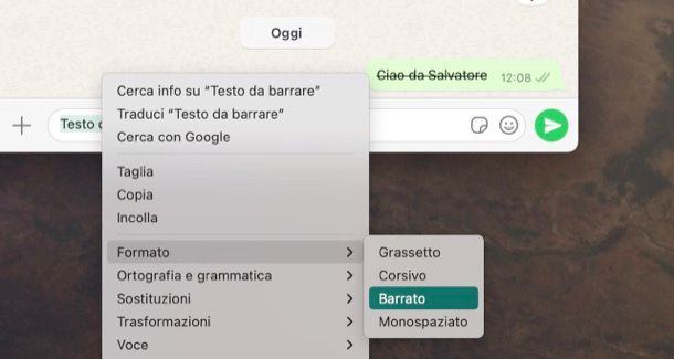 Barrare testo WhatsApp da computer