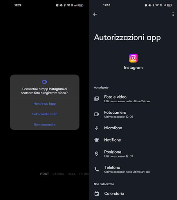 Attivare fotocamera Instagram Android
