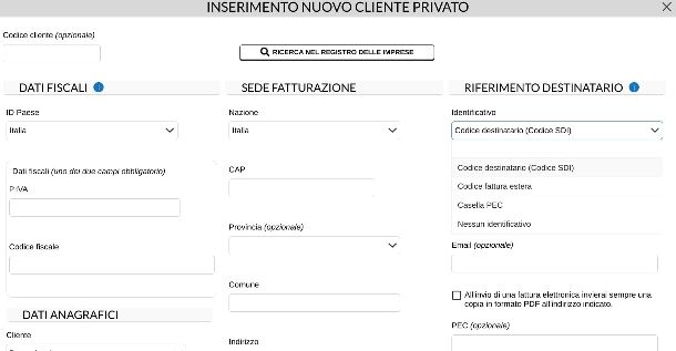 codice destinatario di privati senza P.Iva