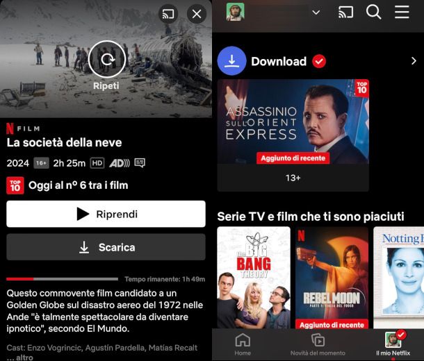 schermate app Netflix