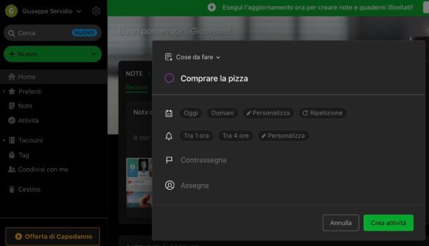 Creare attività su Evernote