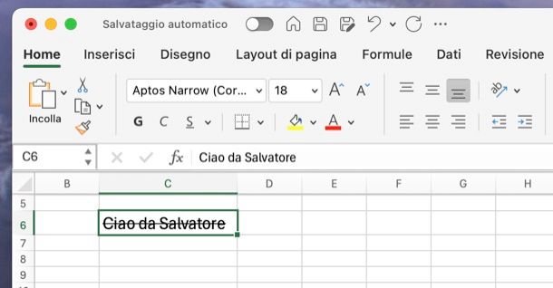 Barrare testo su Excel