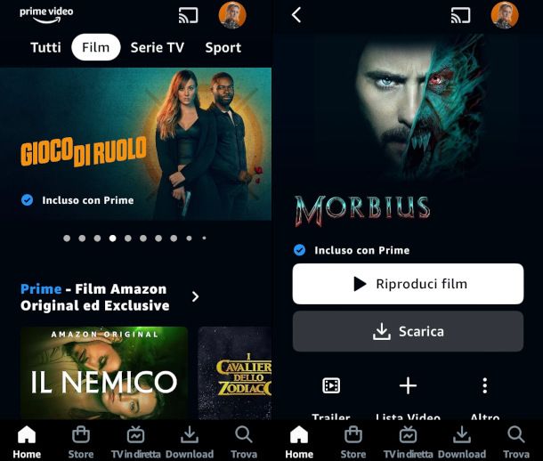 schermate app Amazon Prime Video