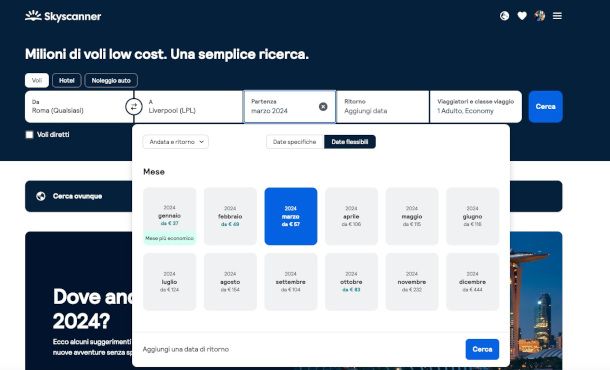 ricerca voli senza data Skyscanner