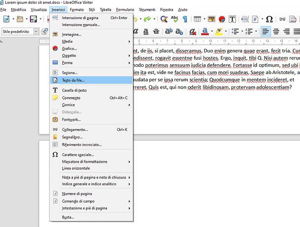 Libreoffice Writer — Inserisci