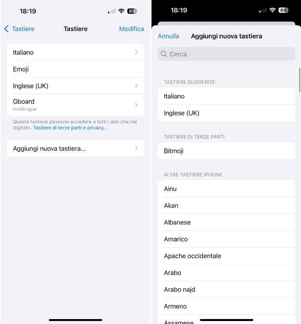 Come cambiare la tastiera su iPhone