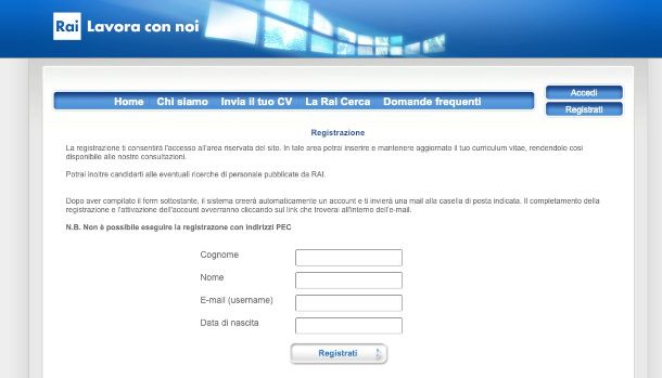 registrazione piattaforma Rai Lavora con noi