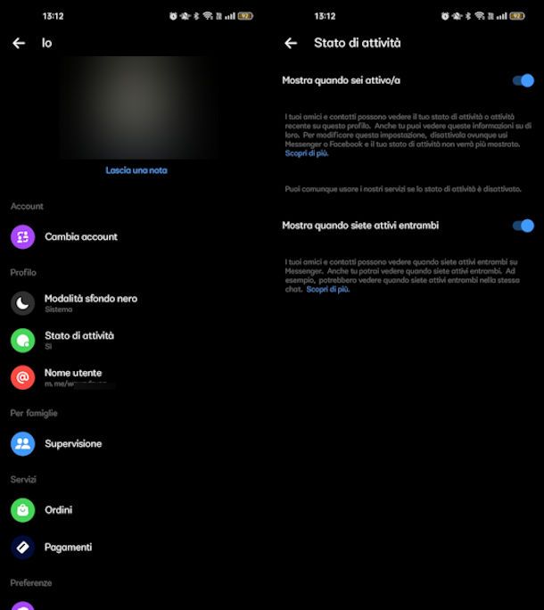 Risultare offline su Messenger app