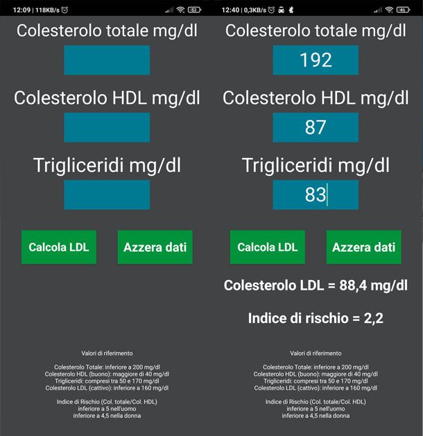 Calcolo colesterolo cattivo