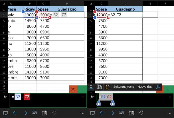 copiare le formule da app senza riferimenti