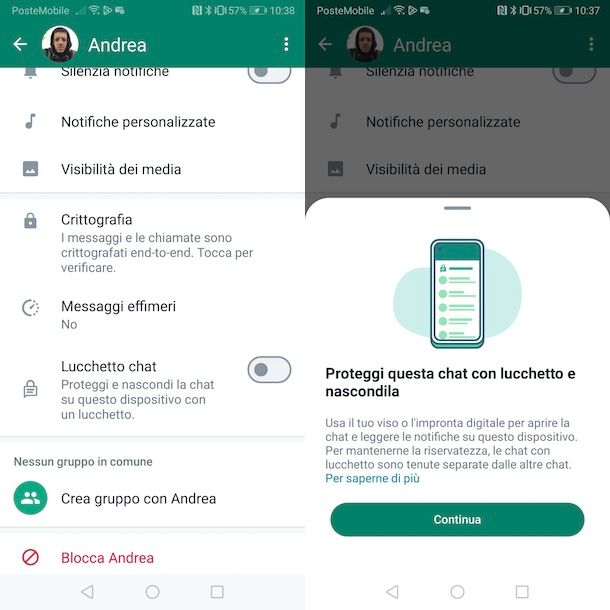 Lucchetto WhatsApp su Android