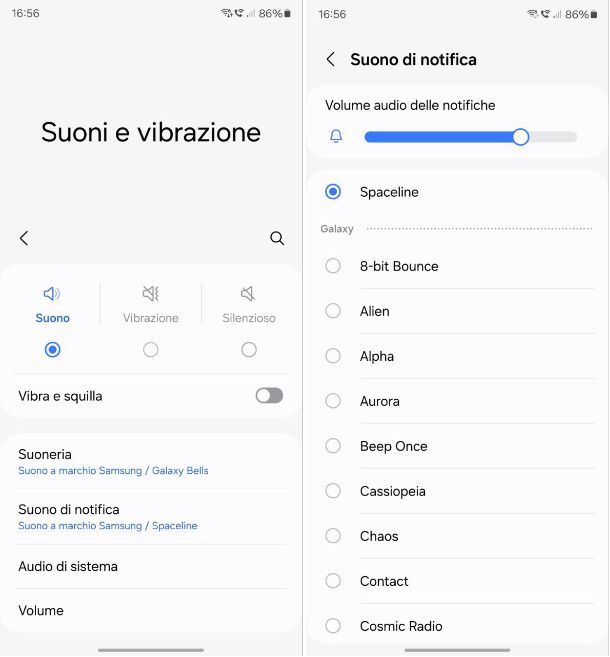 Come cambiare suoneria notifiche Samsung