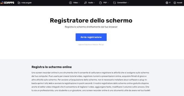 Registratore dello schermo di 123apps