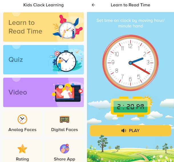 schermate app Kids Clock Learning