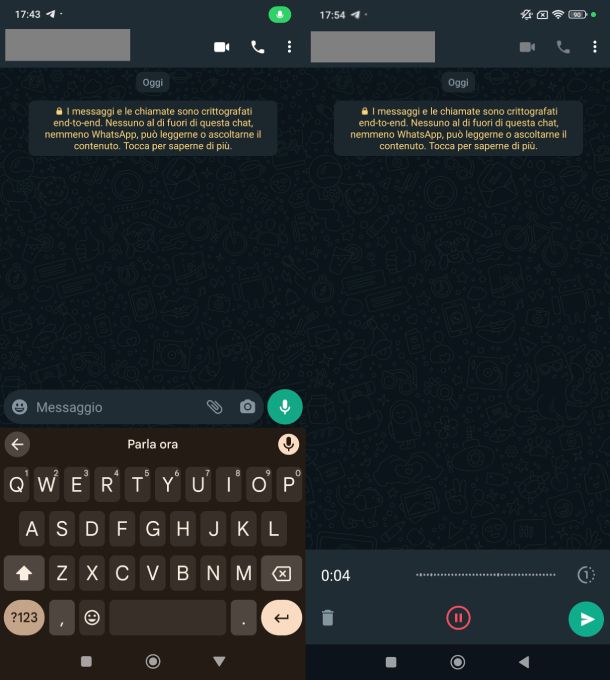 WhatsApp dettatura messaggio vocale