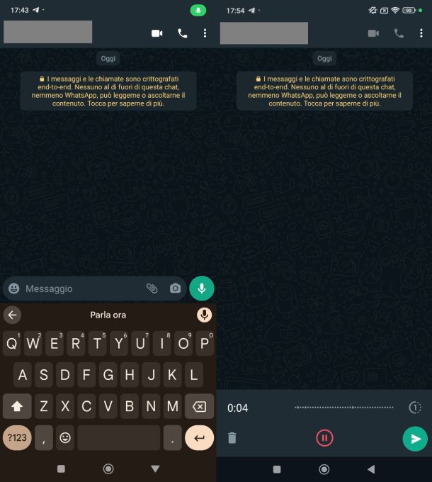 WhatsApp dettatura messaggio vocale