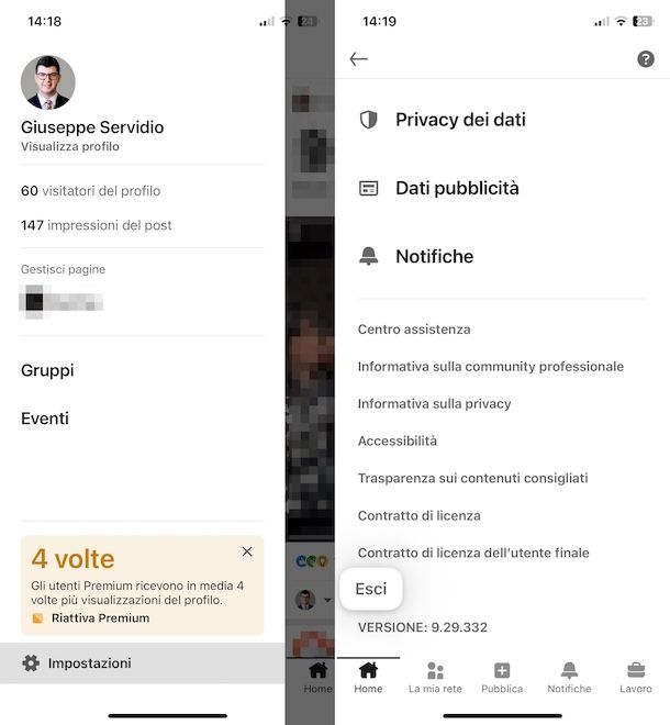 Eseguire il logout da LinkedIn