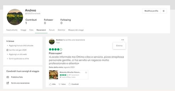 Eliminare recensione TripAdvisor