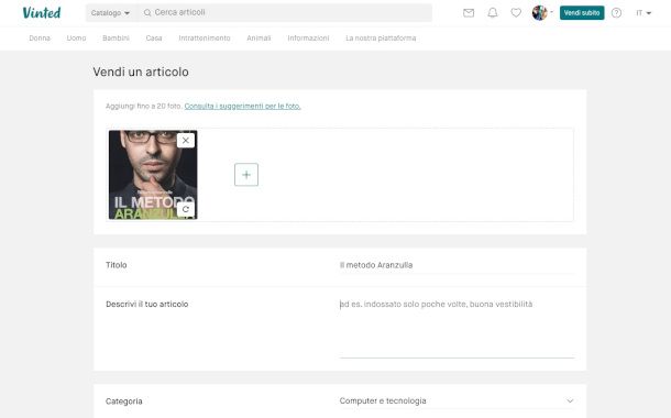 pubblicazione annuncio su sito Vinted