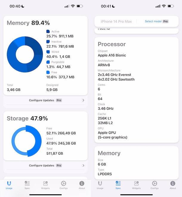 Usage Widgets